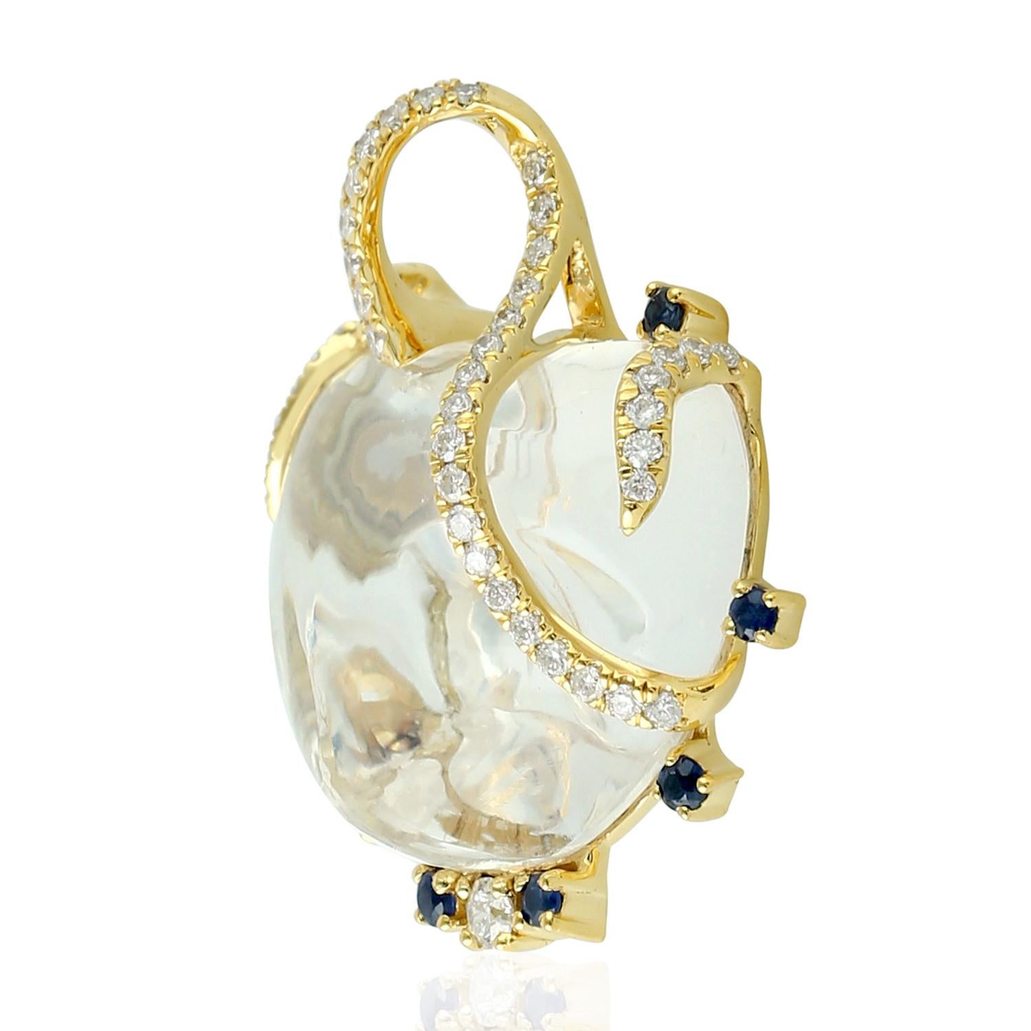 Artisan Opal Diamond 18 Karat Gold Pendant Necklace For Sale