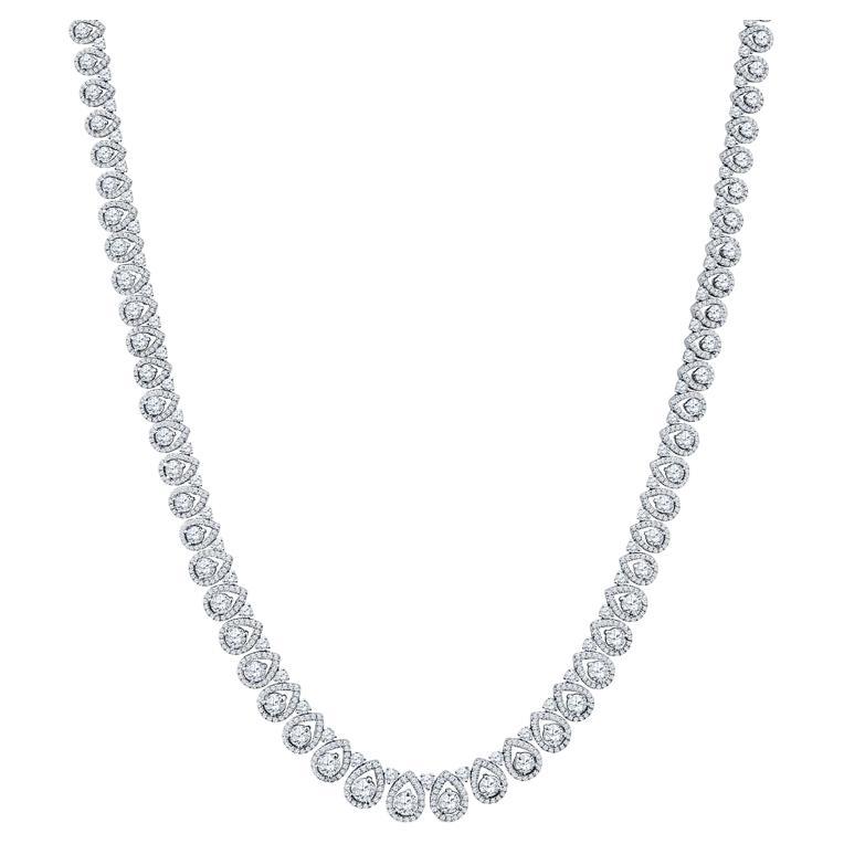 14.62 Carat Total Weight Pear Shaped Diamond Halo Necklace For Sale