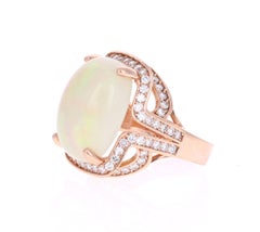 14.63 Carat Opal Diamond 14 Karat Rose Gold Statement Ring