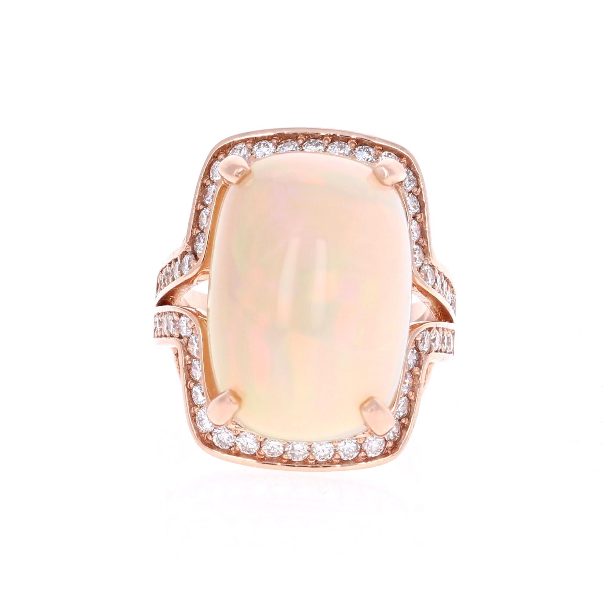 Contemporary 14.63 Carat Opal Diamond 14 Karat Rose Gold Statement Ring For Sale