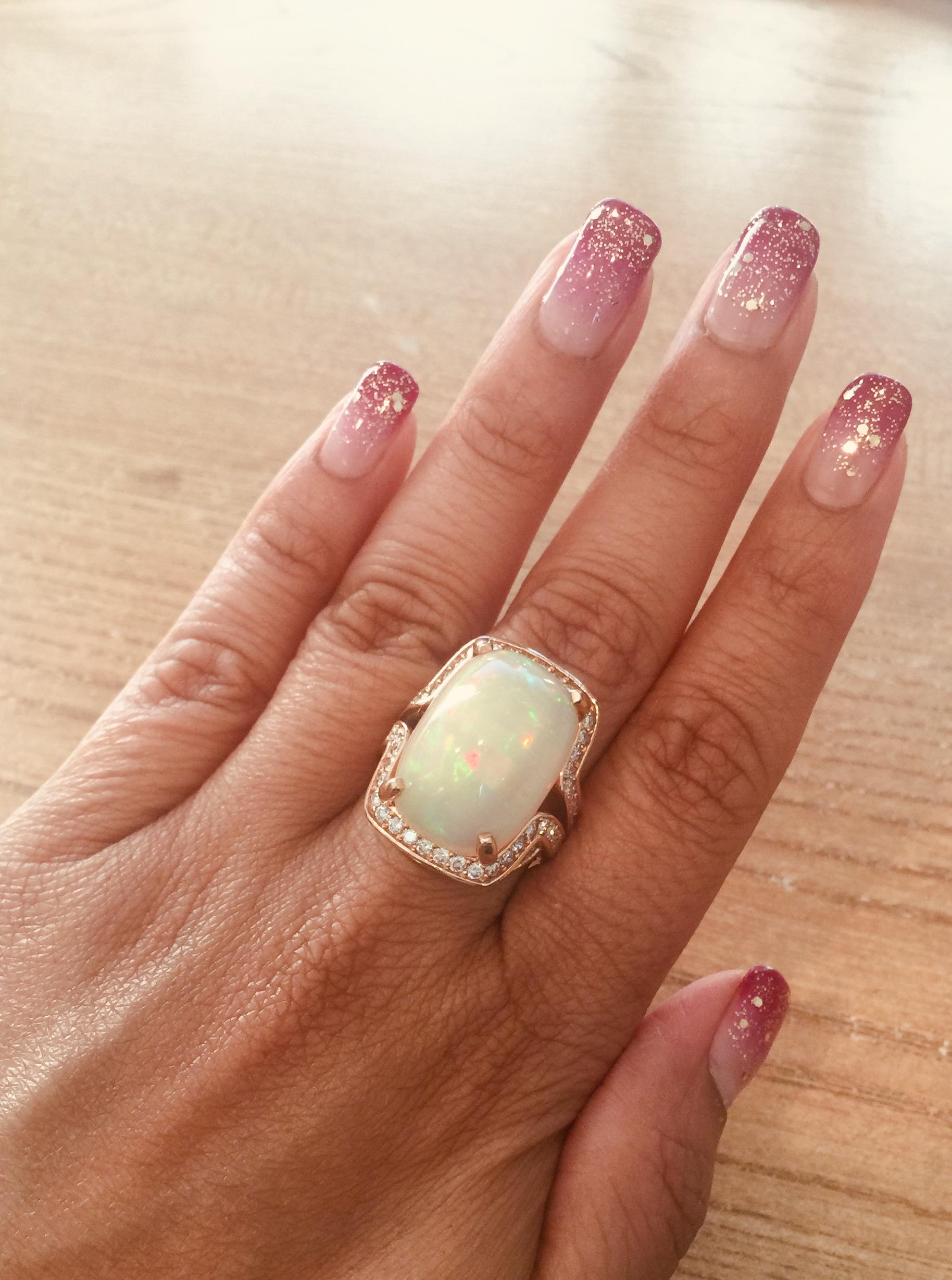 14.63 Carat Opal Diamond 14 Karat Rose Gold Statement Ring In New Condition In Los Angeles, CA