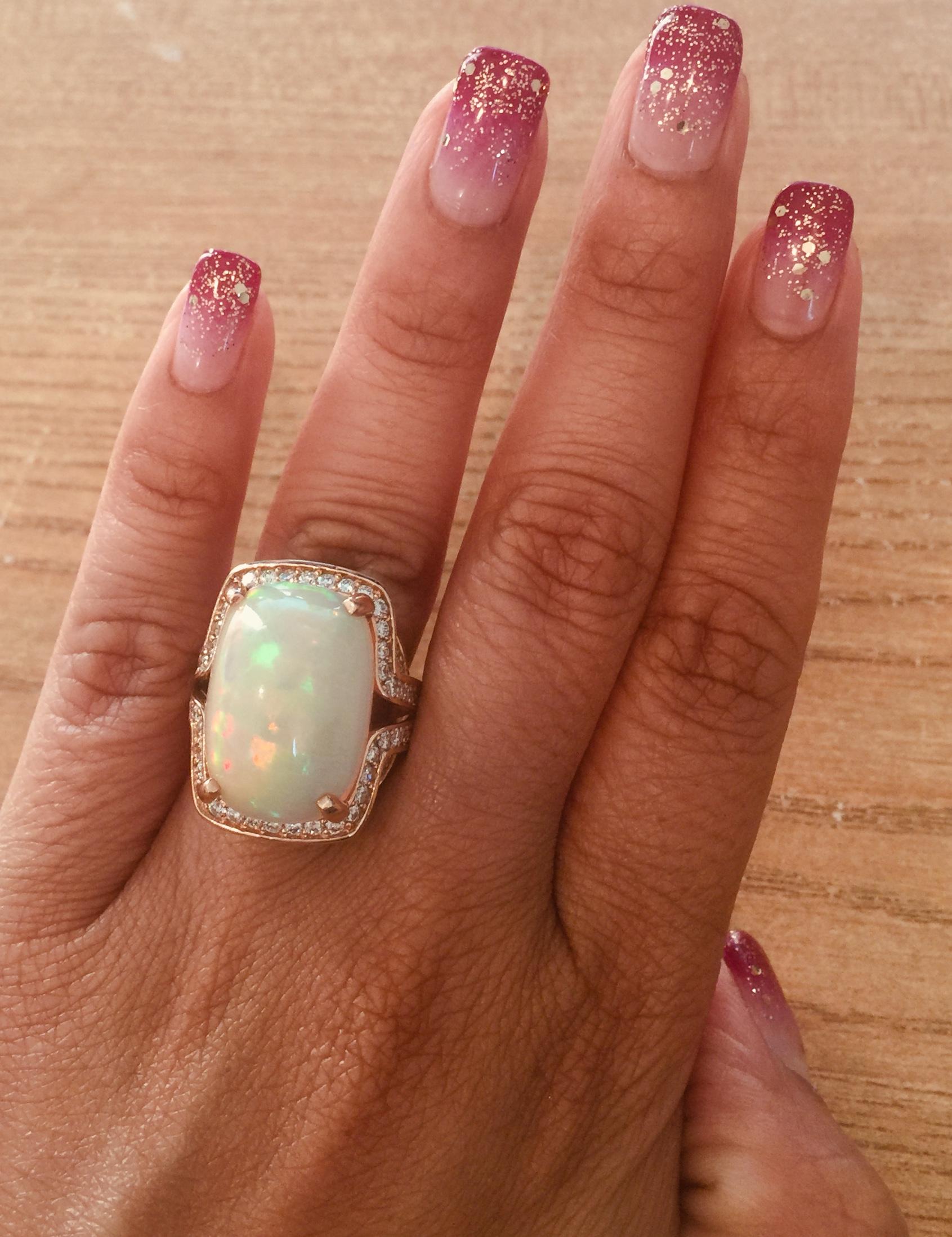 Women's 14.63 Carat Opal Diamond 14 Karat Rose Gold Statement Ring For Sale