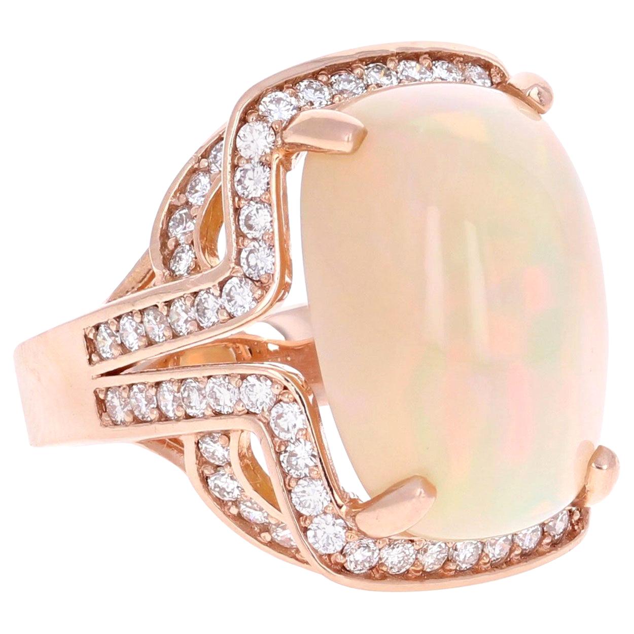 14.63 Carat Opal Diamond 14 Karat Rose Gold Statement Ring