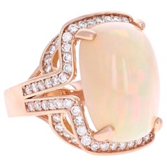 14.63 Carat Opal Diamond 14 Karat Rose Gold Statement Ring