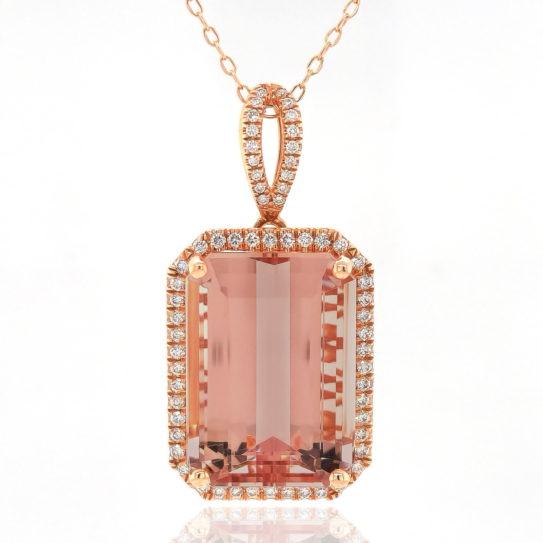 14.64 Carats Morganite Diamonds set in 14K Rose Gold Pendant In New Condition For Sale In Los Angeles, CA