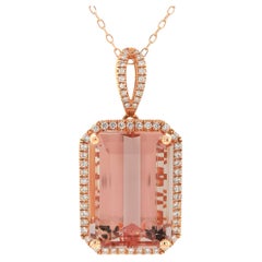 14.64 Carats Morganite Diamonds set in 14K Rose Gold Pendant