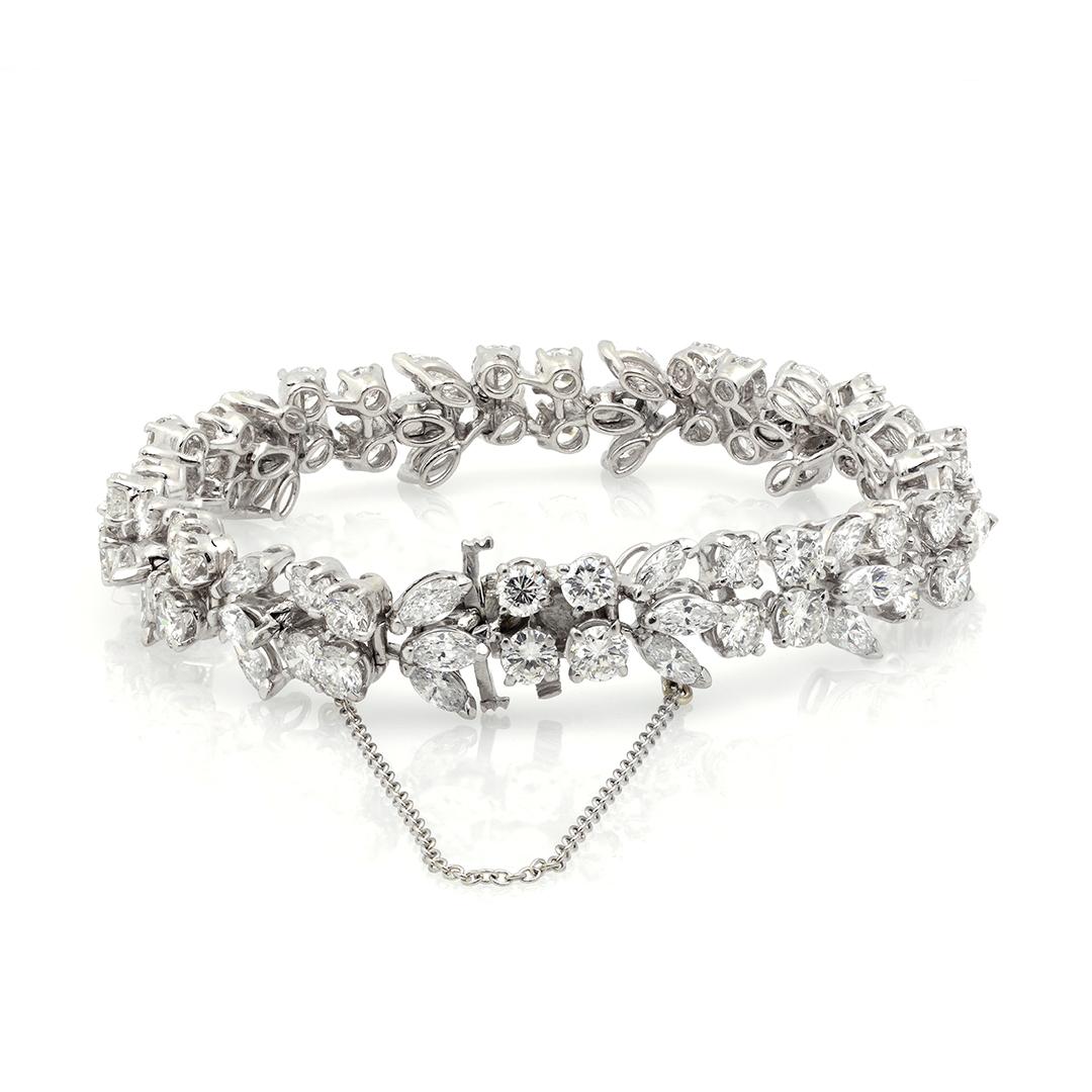14.64ct Platinum Marquise & Round Brilliant Cut Diamond Bracelet In Good Condition In Dallas, TX