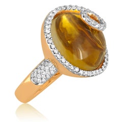 14.65 Carat Cabochon Citrine and Diamond Yellow Gold Ring