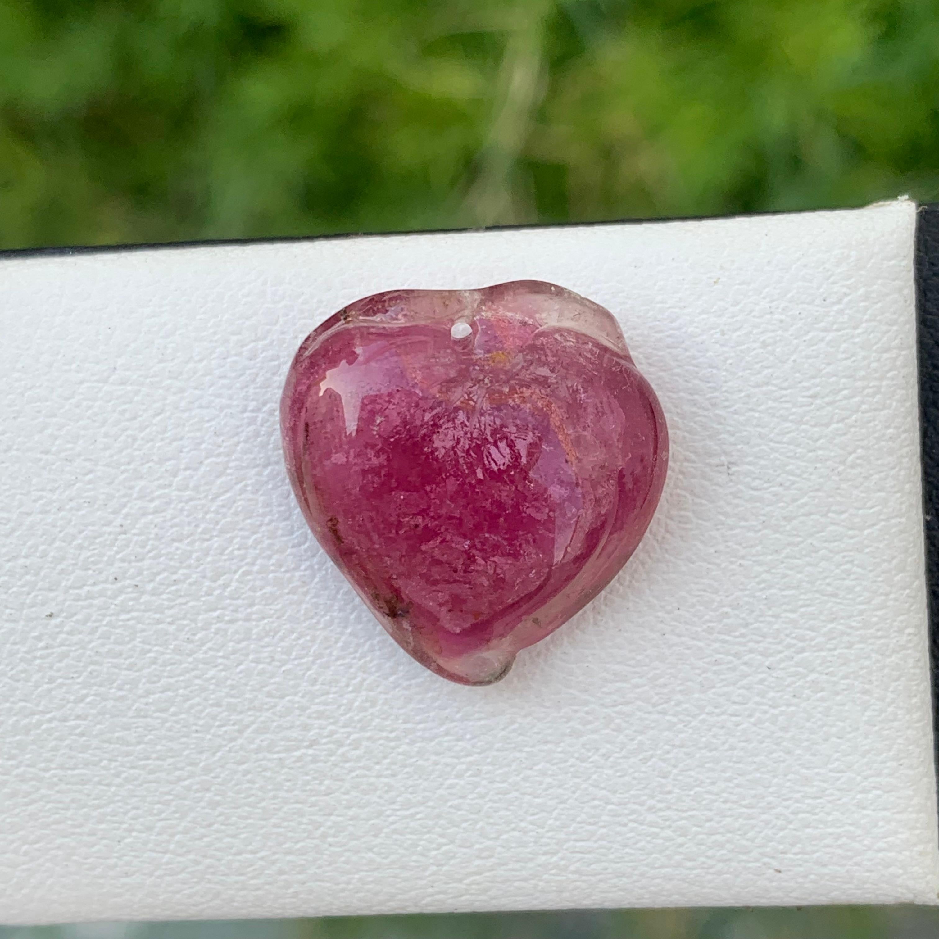 Adam Style 14.65 Carat Loose Heart Shape Tourmaline Drilled Carving from Africa For Sale