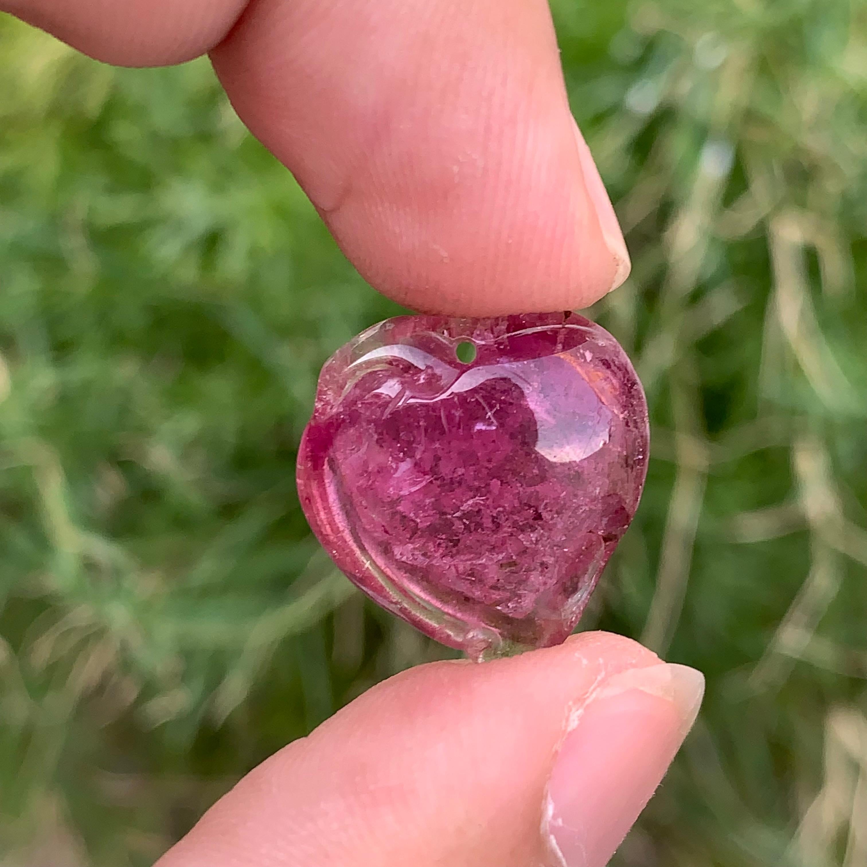 Carved 14.65 Carat Loose Heart Shape Tourmaline Drilled Carving from Africa For Sale