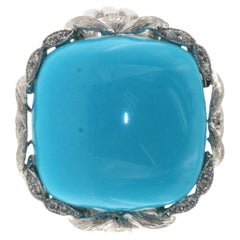 14.65 Carats Turquoise Diamond Ring in 18 Karat White Gold