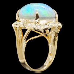 14.65 Ct Natural Impressive Ethiopian Opal and Diamond 14 Karat Solid Gold Ring