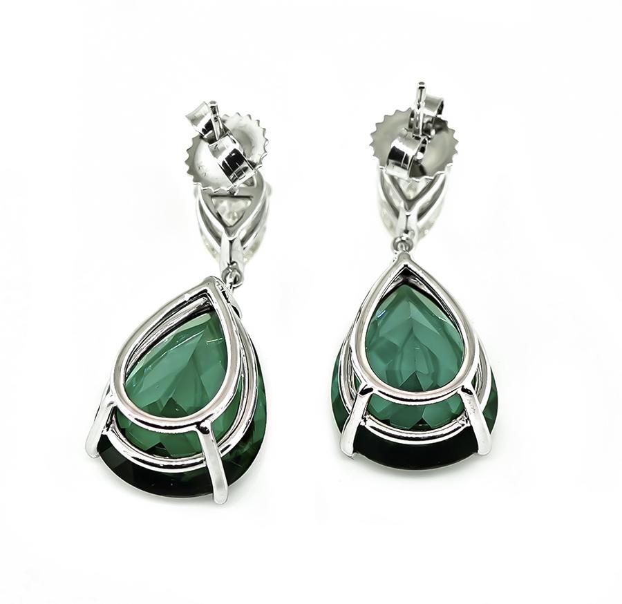13.48ct Green Tourmaline 1.65ct Diamond Earrings In Good Condition For Sale In New York, NY