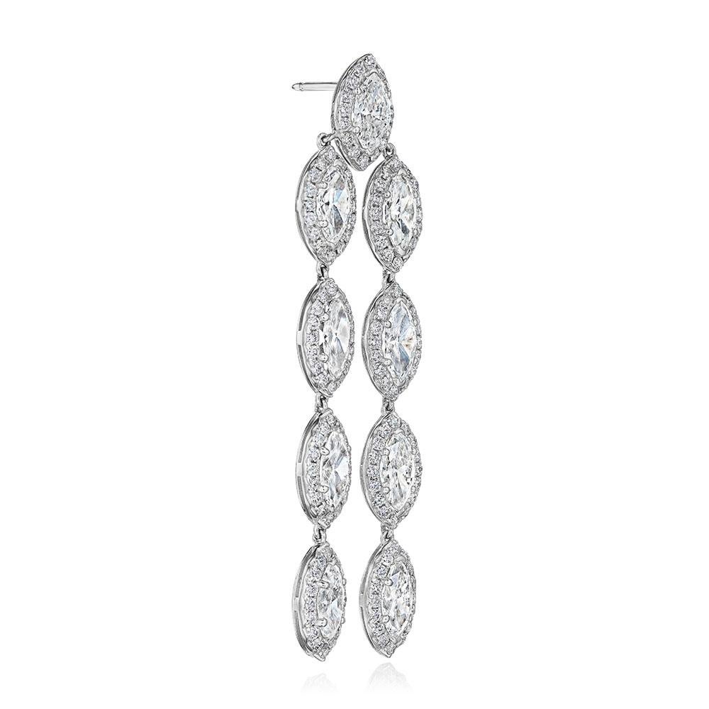Marquise Cut 14.65ct Marquise & Round Diamond Earrings in 18KT White Gold For Sale