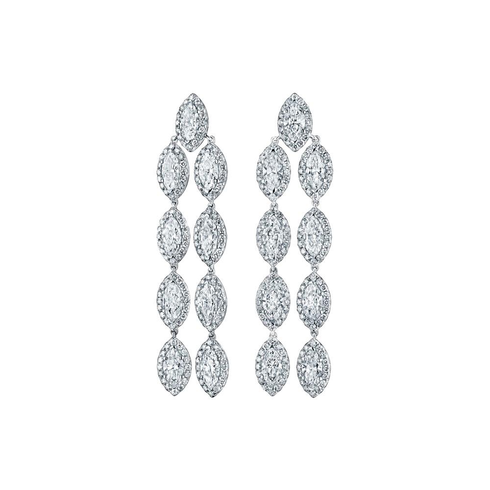 14.65ct Marquise & Round Diamond Earrings in 18KT White Gold In New Condition For Sale In New York, NY