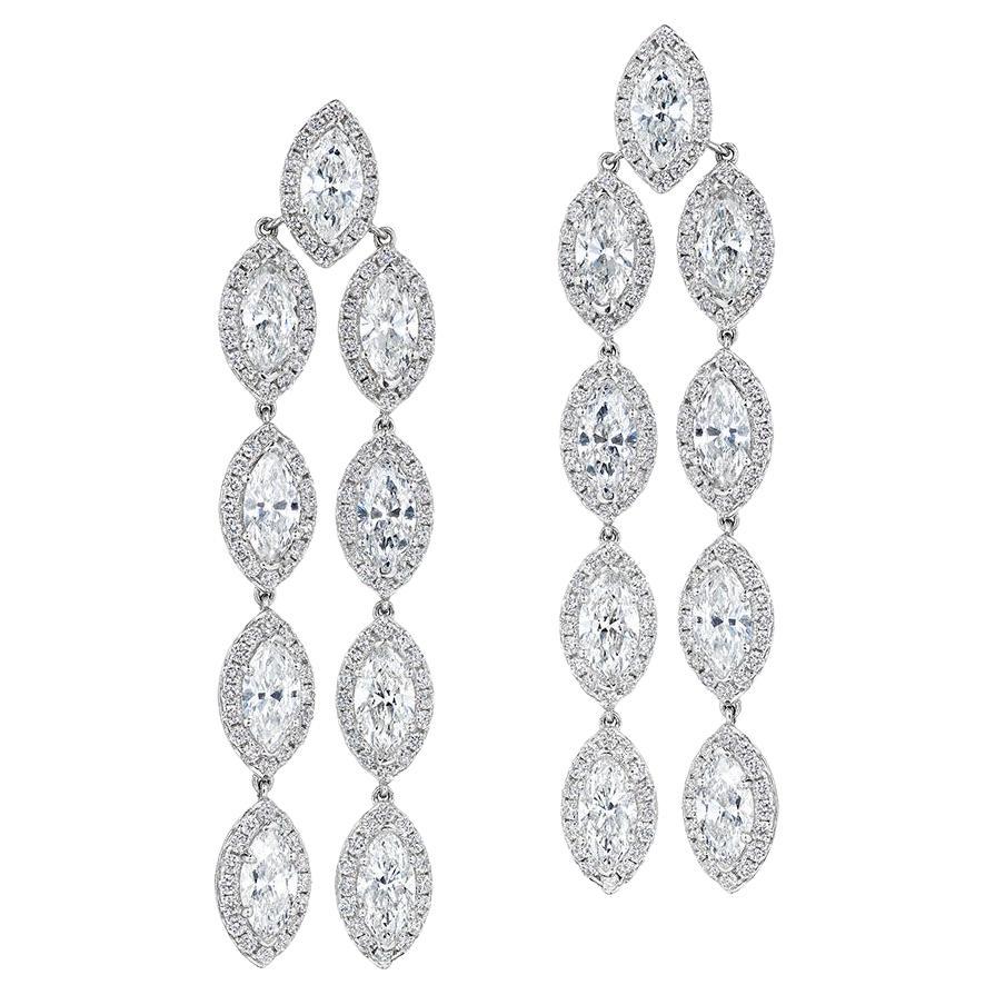 14.65ct Marquise & Round Diamond Earrings in 18KT White Gold For Sale