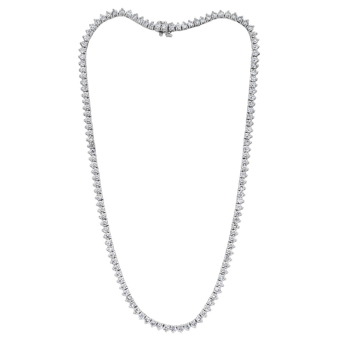 14.65ct Round Brilliant Cut Diamond Tennis Necklace in 14k White Gold