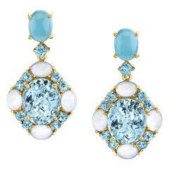 14.66 ct. t.w. Aquamarine Faceted, Cabochon 18k Yellow Gold Dangle Drop Earrings