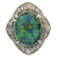 14.66 Carat Australian Black Opal Diamond Platinum Cocktail Ring