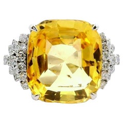 Platinring mit 14,66 Karat unbehandeltem gelbem Saphir und Diamant, GIA-zertifiziert