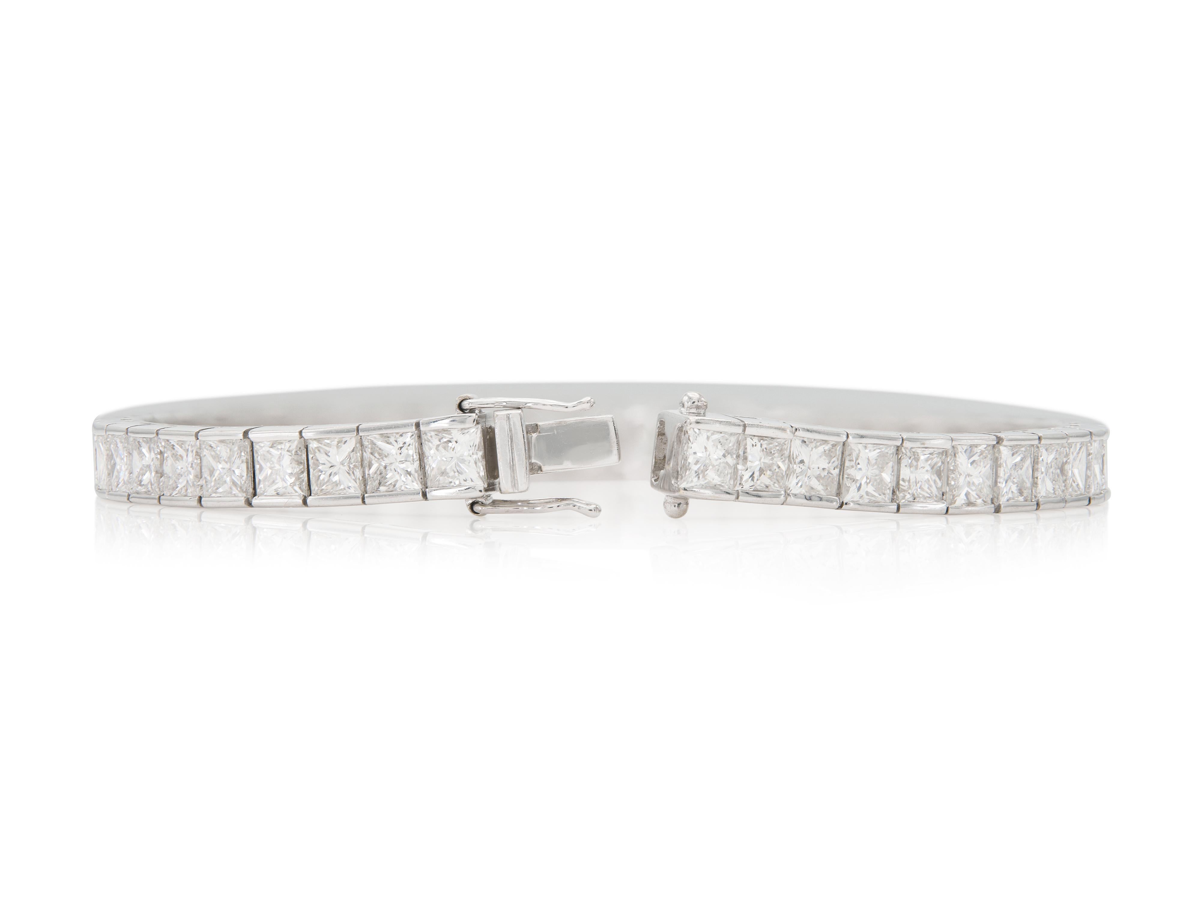 Pulsera Línea Diamante Corte Princesa 14,66 Quilates en Bueno estado para la venta en New York, NY