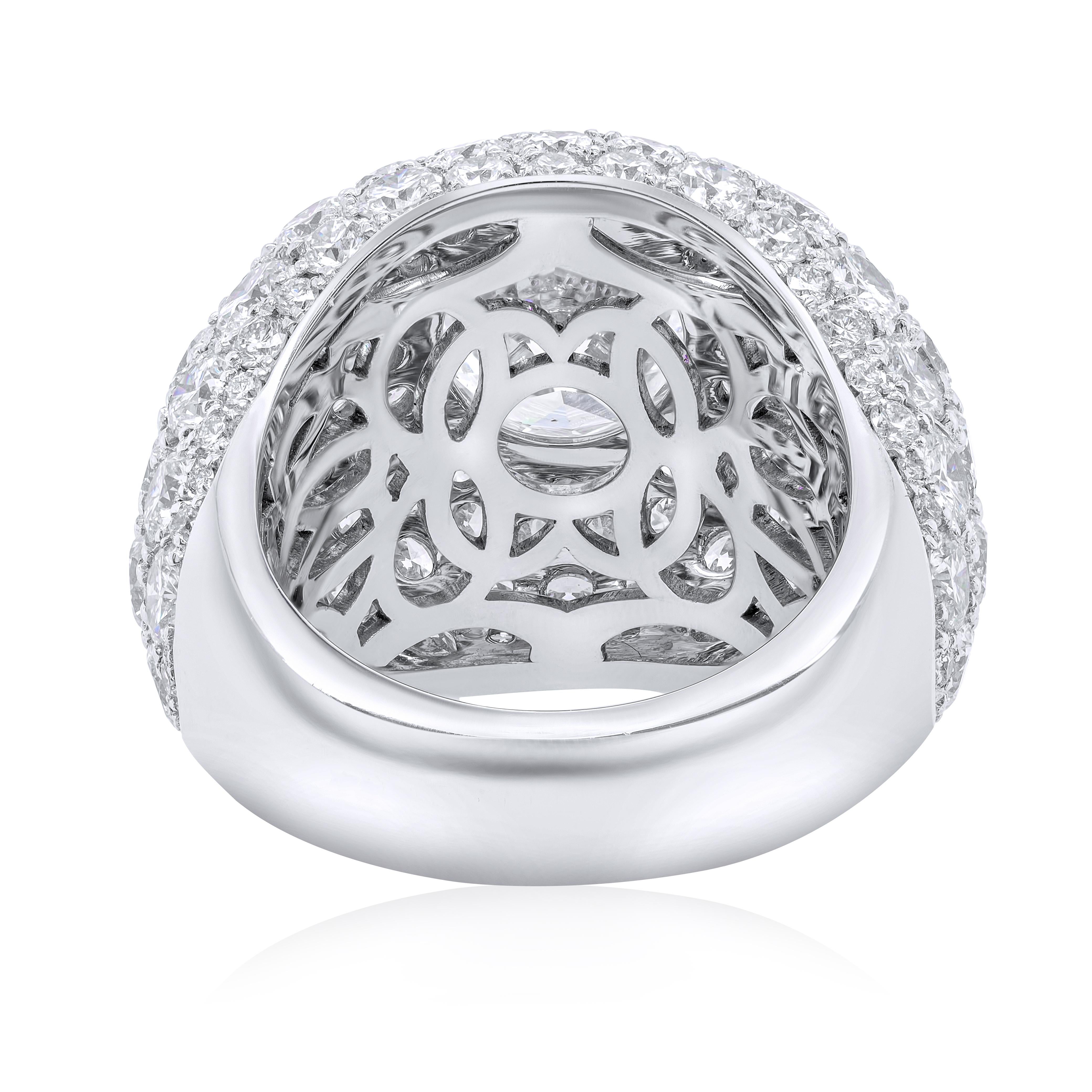 18K White Gold Diamond Exquisite Diamond Ring, features 4.56 Carat in the center J Color SI2 in Clarity GIA Certified set with 10.10 Carats of diamonds around.