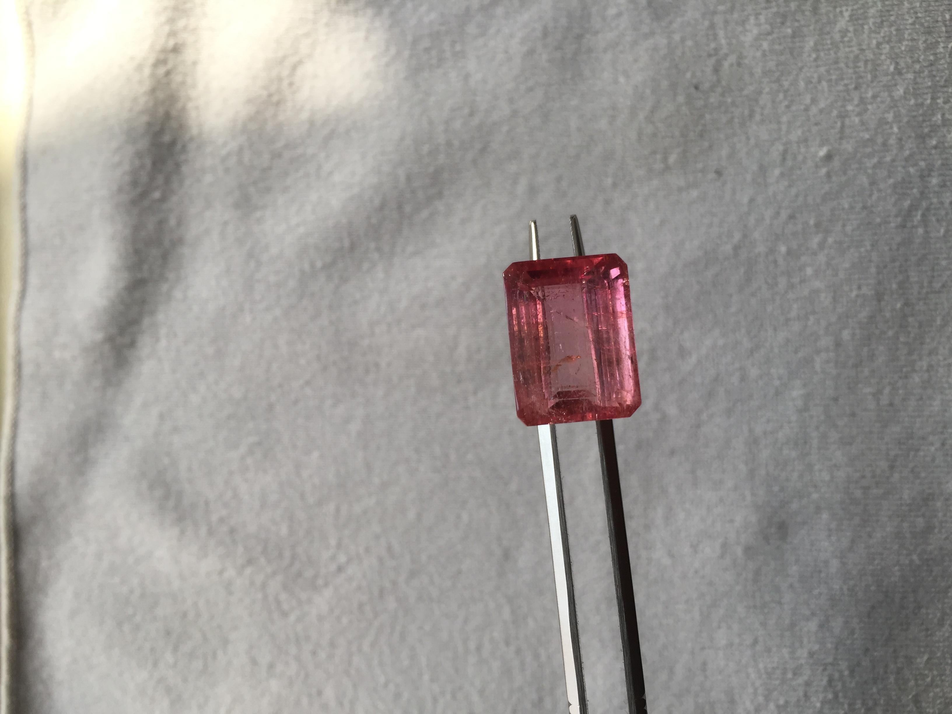 14.66 Carats Peach Pink Tourmaline Emerald Cut for Fine Jewelry Ring Gemstone  For Sale 1