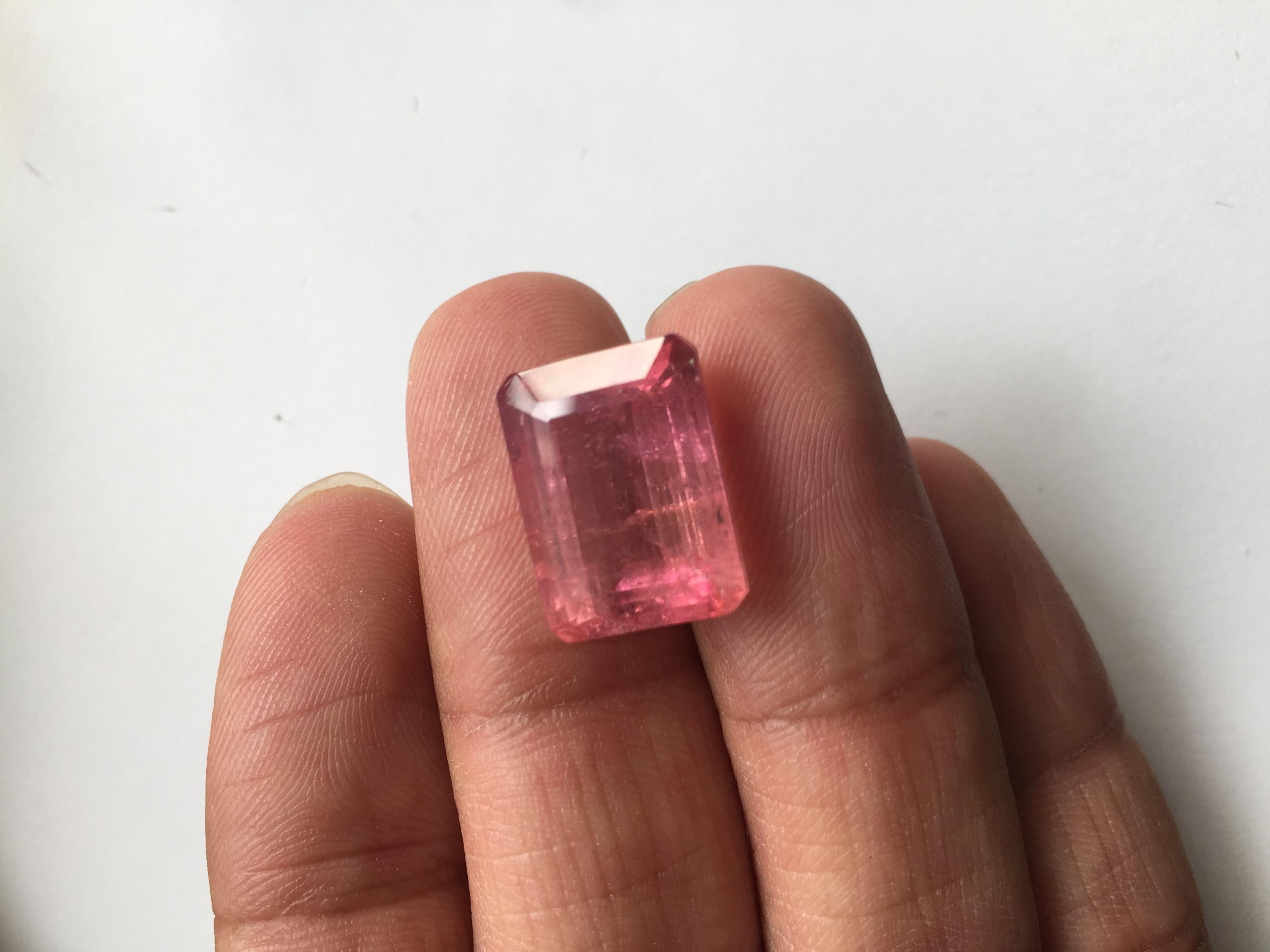 14.66 Carats Peach Pink Tourmaline Emerald Cut for Fine Jewelry Ring Gemstone  For Sale 4