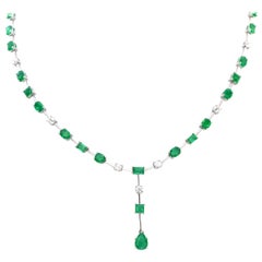 14.67 Carat Emerald and White Diamond Drop Design Necklace
