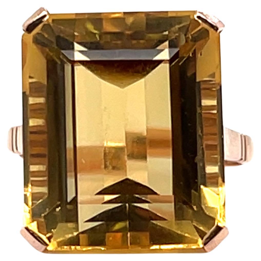 Anello Cocktail in oro rosa 18k da 14,67 carati, taglio smeraldo, Citrino, 1970