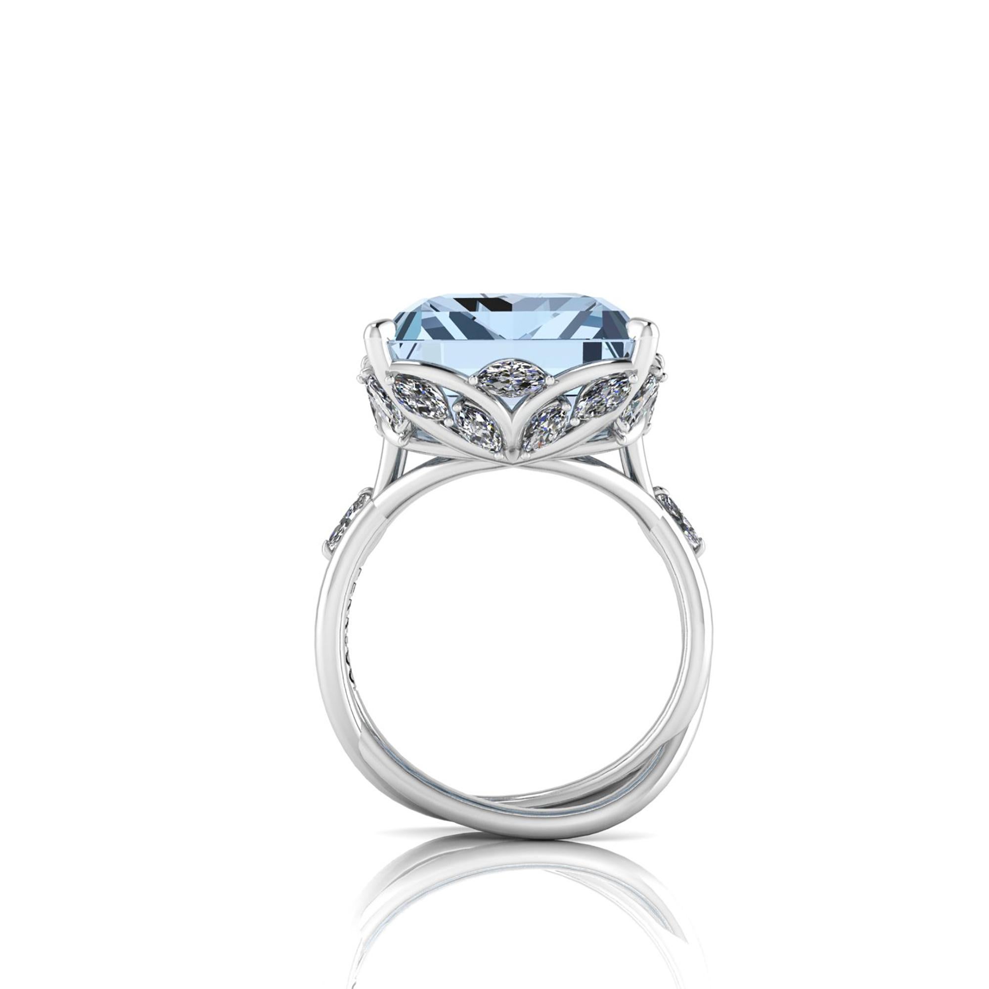 14.69 Carat Emerald Cut Aquamarine Platinum Cocktail Ring 1