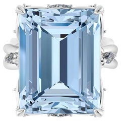 14,69 Karat Smaragdschliff Aquamarin Platin Cocktail-Ring