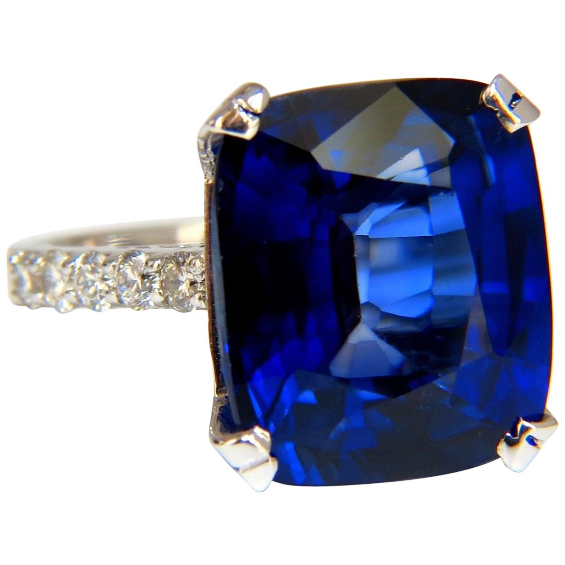 14.69 Carat Synthetic Sapphire Diamonds Ring Vivid Blue 14 Karat