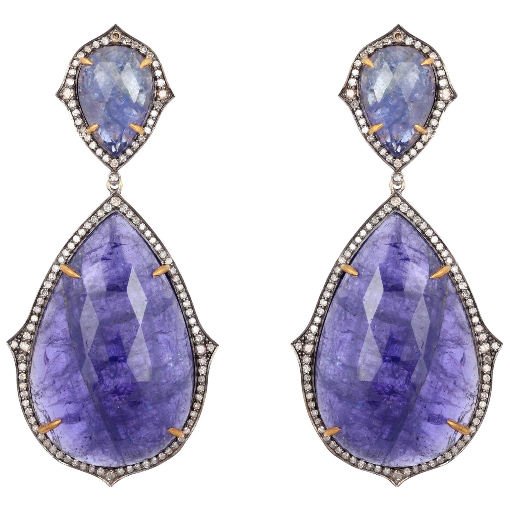 146.9 Carat Tanzanite Diamond Earrings For Sale