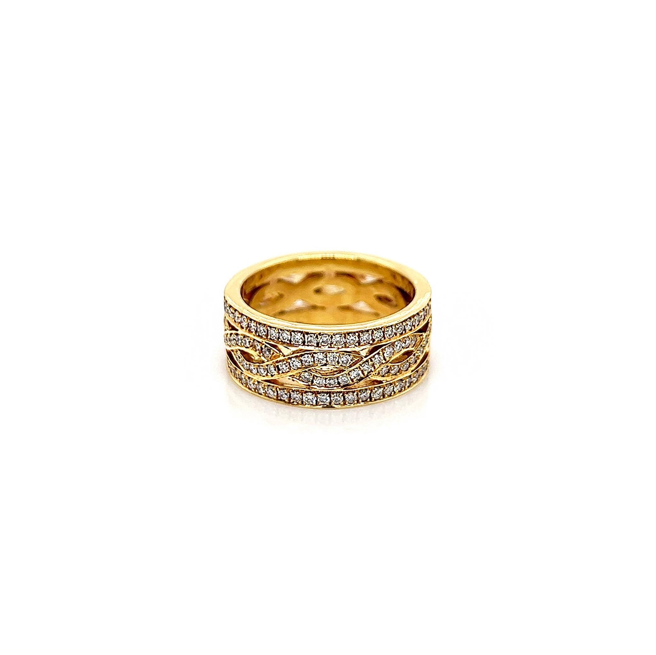 1.46 Carat Diamond Pave-Set Ladies Ring in 18K Yellow Gold
Accentuate the moment with this beautiful yellow gold diamond ring. Shimmering round brilliant diamonds encircle this elegant eternity. Truly the perfect statement piece for everyday!