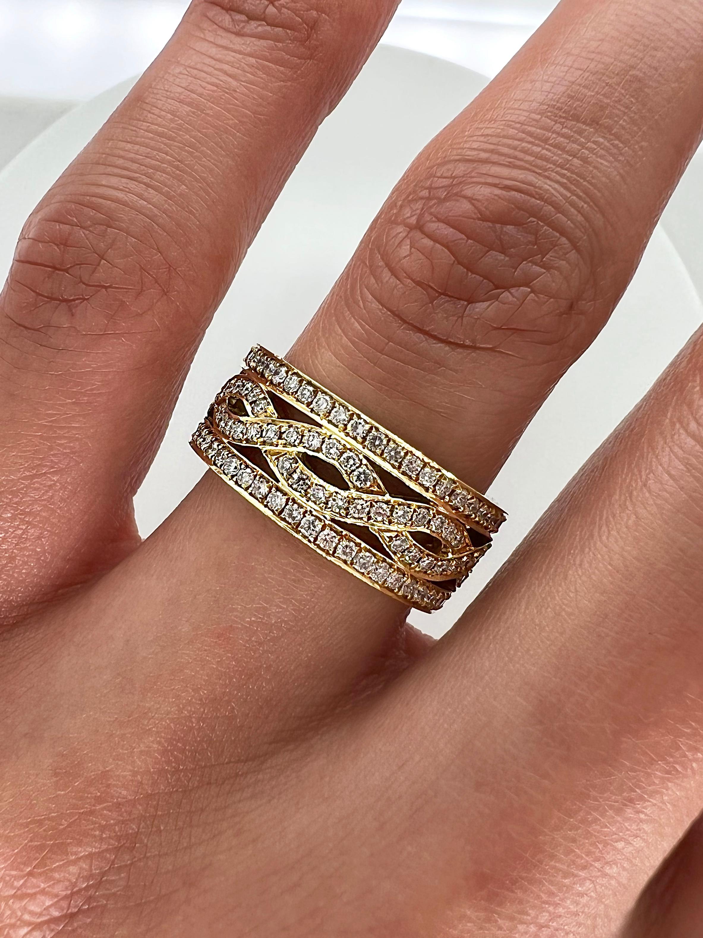 Bague pour femme en or jaune 18 carats avec diamants de 1,46 carat sertis en pavé Neuf - En vente à New York, NY