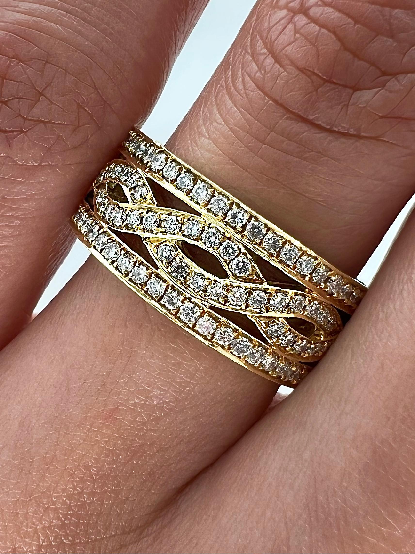 Bague pour femme en or jaune 18 carats avec diamants de 1,46 carat sertis en pavé Unisexe en vente