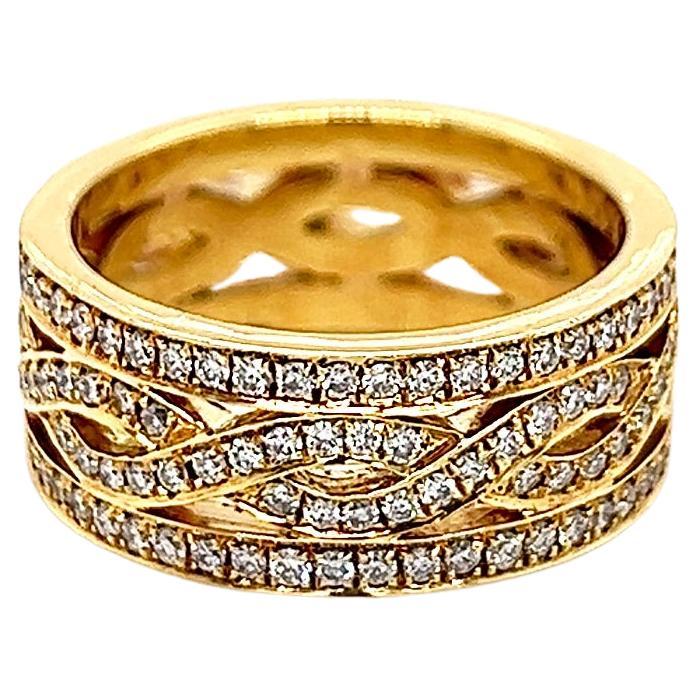 Bague pour femme en or jaune 18 carats avec diamants de 1,46 carat sertis en pavé en vente
