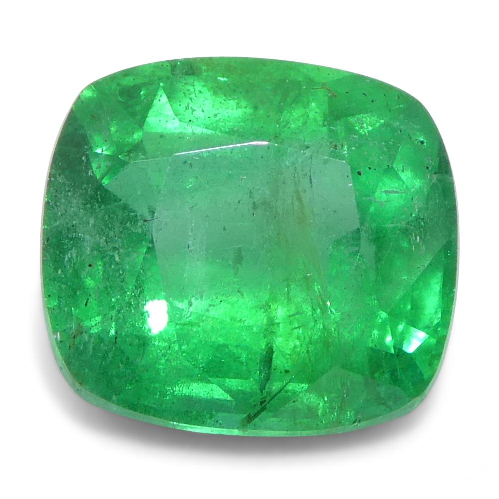 Taille coussin 1.46ct Cushion Green Emerald from Zambia (Émeraude verte en forme de coussin de Zambie) en vente