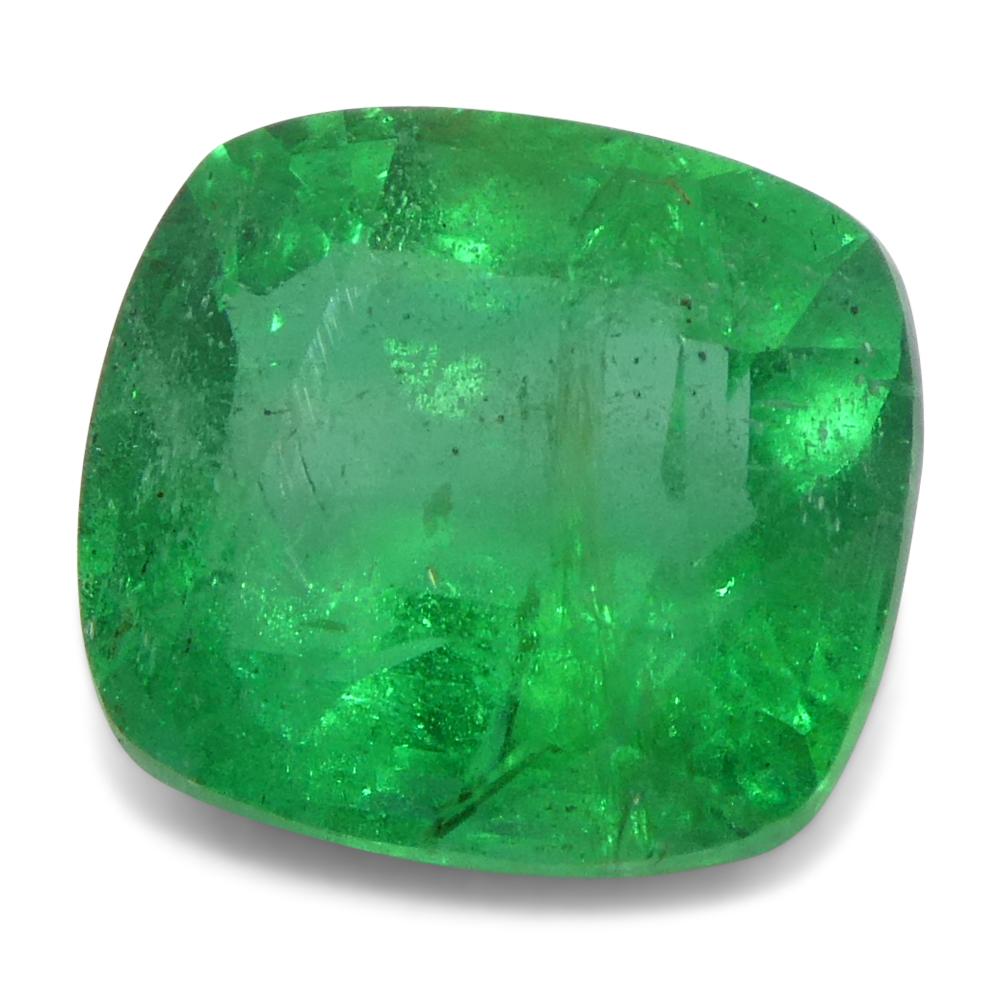 1.46ct Cushion Green Emerald from Zambia (Émeraude verte en forme de coussin de Zambie) Unisexe en vente