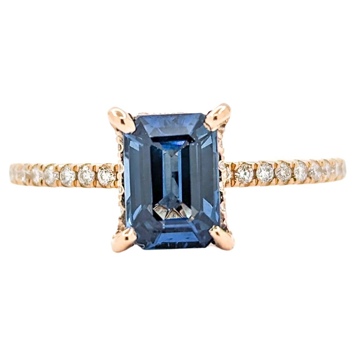1.46ct Emerald Shape Sapphire & Diamond Ring in 18kt Rose Gold