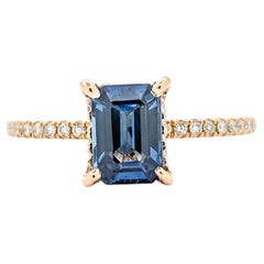 1.46ct Emerald Shape Sapphire & Diamond Ring in 18kt Rose Gold