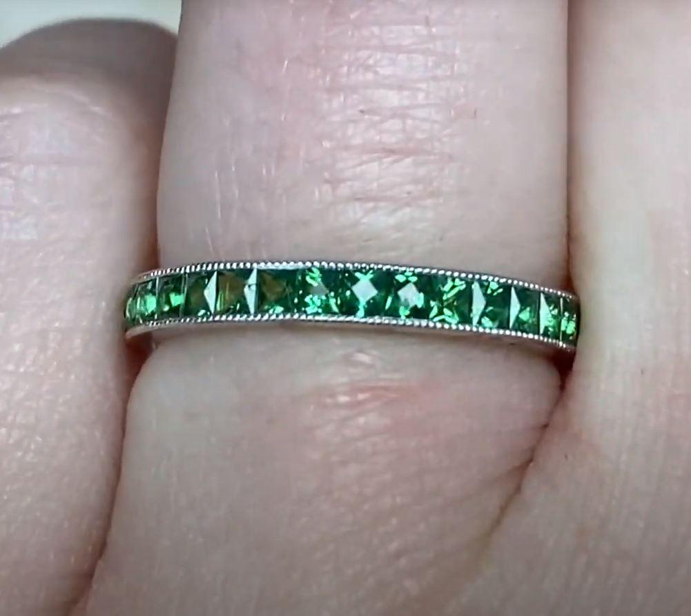 1.46ct French Cut Tsavorite Eternity Band Ring, Platinum In Excellent Condition For Sale In New York, NY