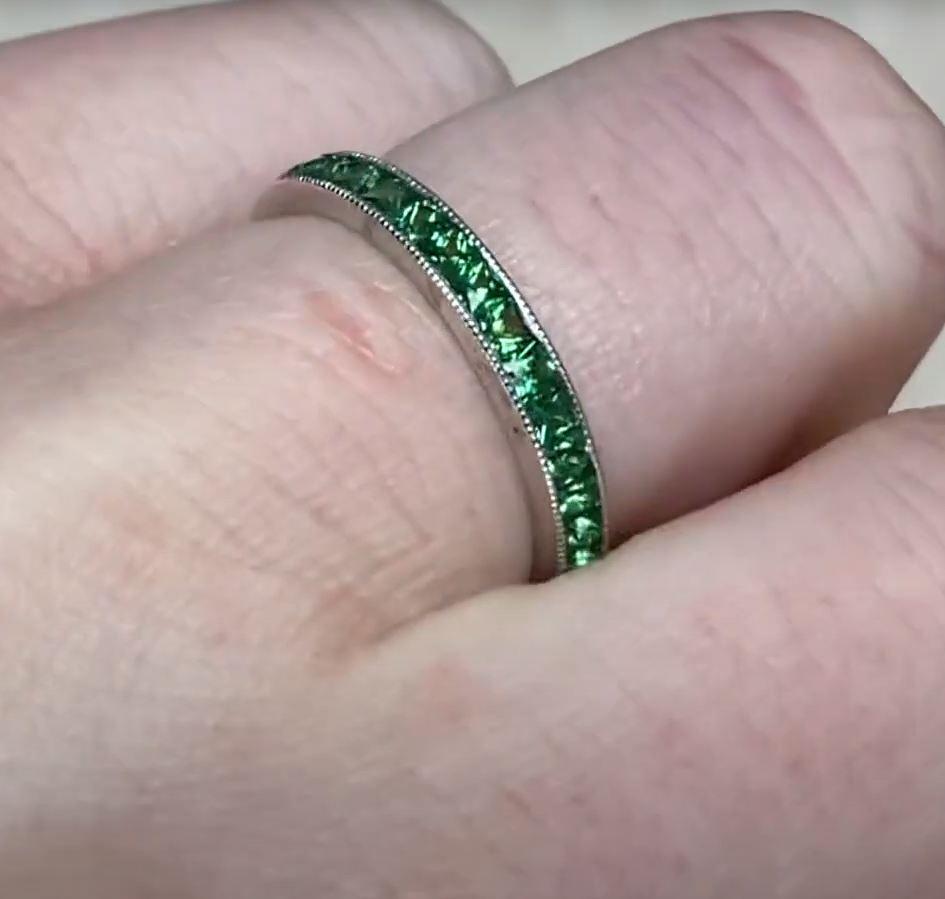 1.46ct French Cut Tsavorite Eternity Band Ring, Platinum For Sale 1
