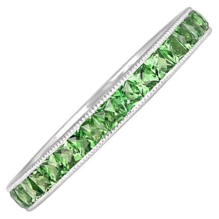 1.46ct French Cut Tsavorite Eternity Band Ring, Platinum For Sale