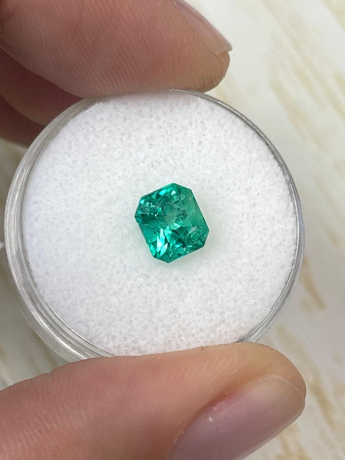 1.46ct GIA Certified Bluish Green Emerald Cut Colombian Gem 7x6 Genuine May In New Condition For Sale In Jupiter, FL
