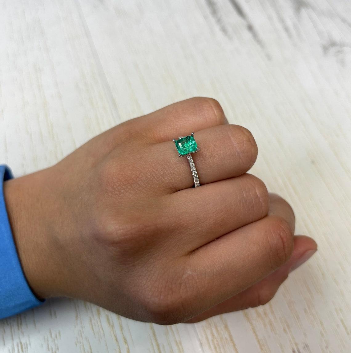 1.46ct GIA Certified Bluish Green Emerald Cut Colombian Gem 7x6 Genuine May For Sale 2