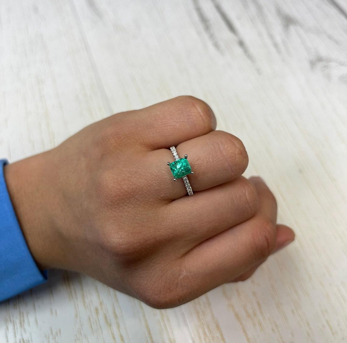 1.46ct GIA Certified Bluish Green Emerald Cut Colombian Gem 7x6 Genuine May For Sale 3