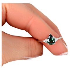 1.46ct Juliet 14kt White Gold Teal Sapphire Diamond Art Deco Pear Cluster Ring