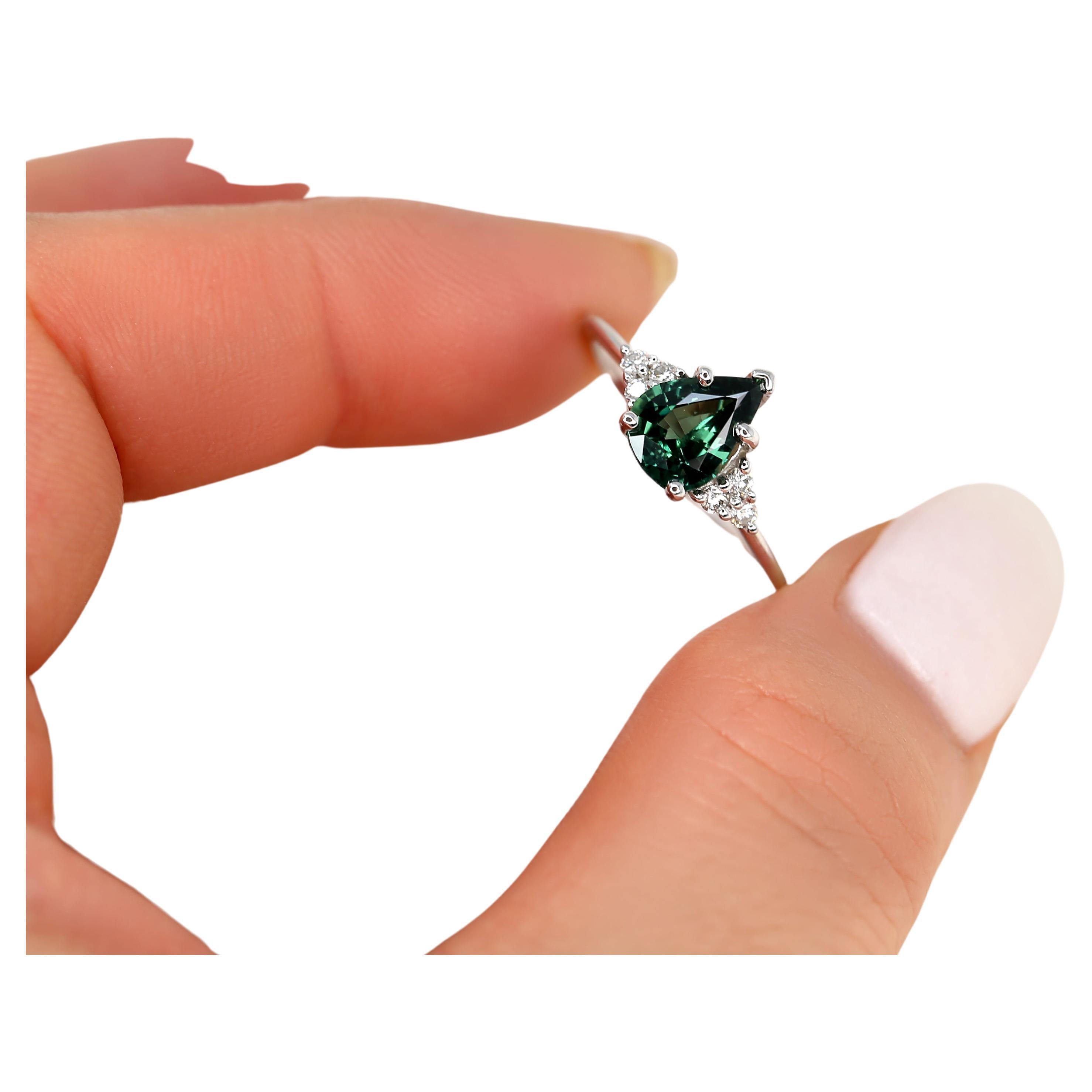 1.46ct Juliet 14kt or blanc saphir sarcelle diamant Art Deco Pear Cluster Ring